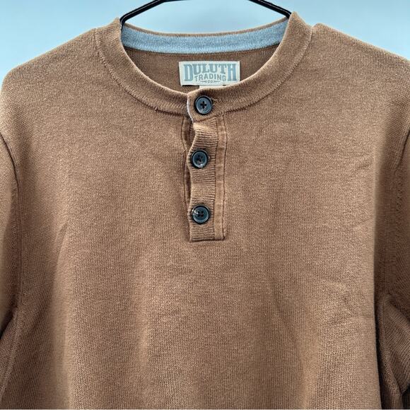 Duluth Trading Co Tan Knit Long Sleeve Button Pullover Sweater Size M - Picture 2 of 7